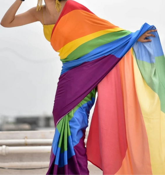 Multicolor Rainbow Modal Viscose Saree