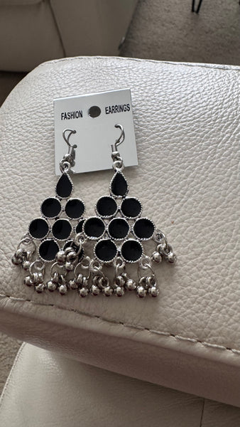German Silver Black Stone Earrings