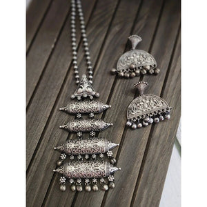 Layered German Silver alike pendant necklace and Earrings