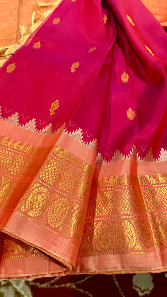 Hot Pink and Baby Pink Pure Silk Handloom Gadwal Saree