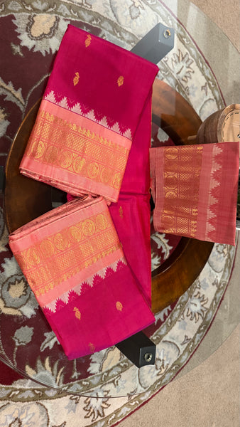 Hot Pink and Baby Pink Pure Silk Handloom Gadwal Saree