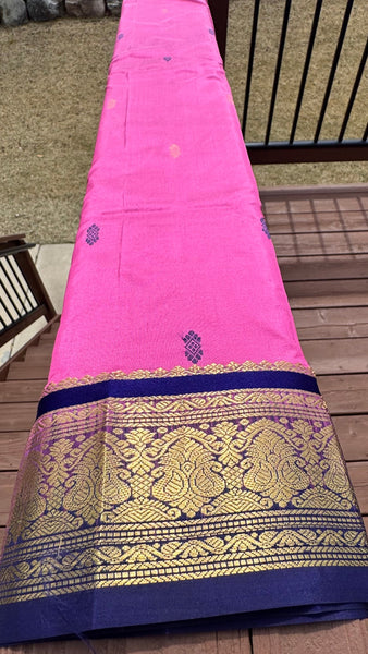 Pink and Navy Blue Soft Silk Saree