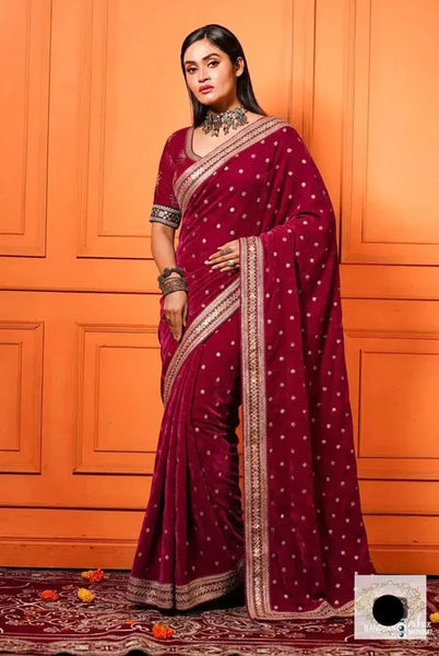 Royal Magenta Pink Velvet Saree
