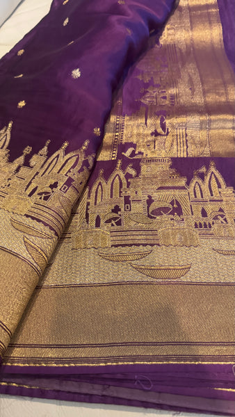 Kashi Elegance – Purple and Gold Mashru Silk Banarasi Handloom Saree