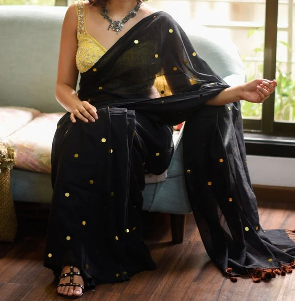 Black Mul Mul Cotton with Chumki