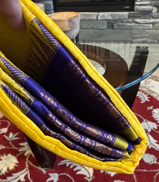 Yellow and Blue Pure Cotton Handloom Gadwal