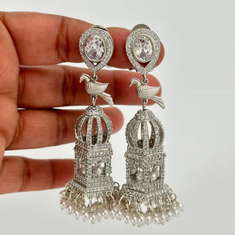 CZ/AD Diamond Earrings with Silver Finish