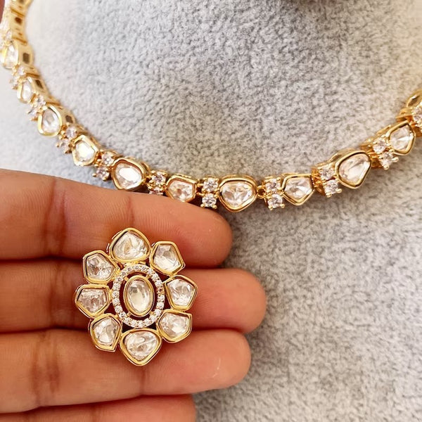 Fine Polki Kundan AD Necklace Rose Gold Finish
