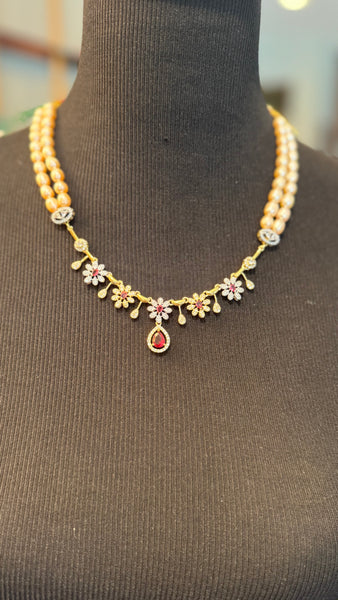 Natural Freshwater White Real Pearl Set with CZ Stonework