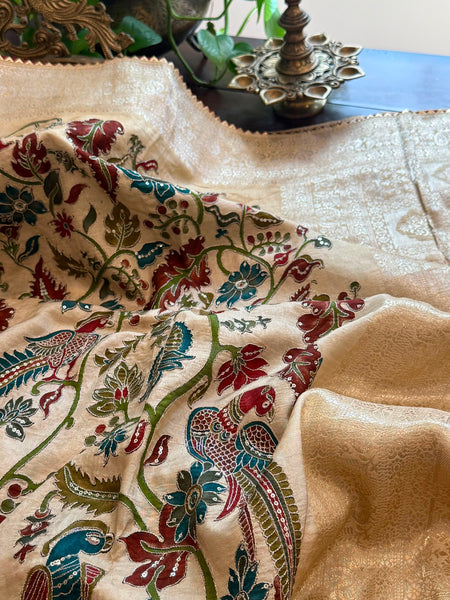 Beige Soft Silk Saree with Bold Kalamkari Motifs