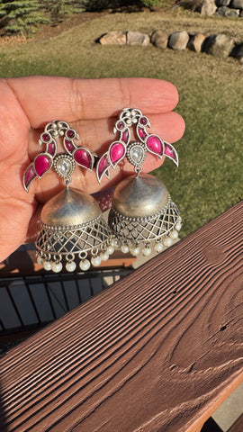 Pink Peacock Jhumka Earrings