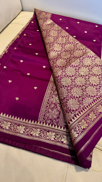 Soft Silk Purple Saree with Golden Zari Butta's