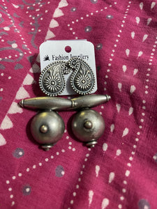 Antique silver look alike German Silver oxidised earrings