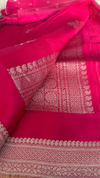 Rani Hot Pink Chiffon Georgette Saree
