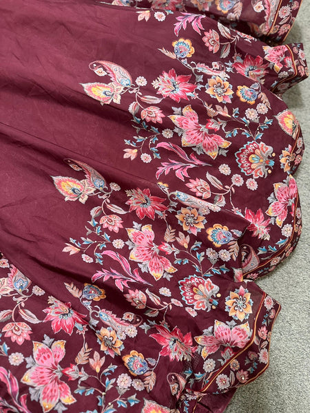 Floral Embroidered Lehenga in Wine Color