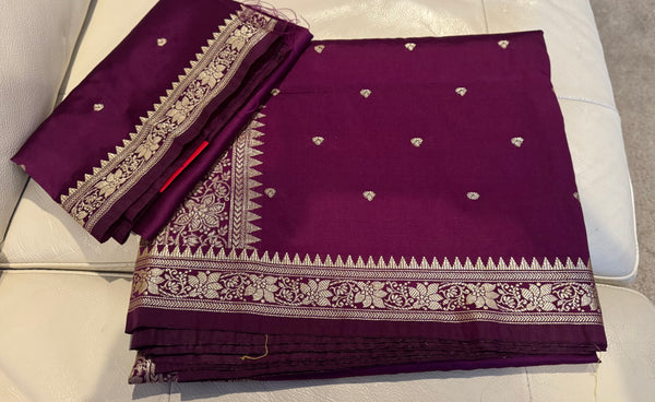 Soft Silk Purple Saree with Golden Zari Butta's
