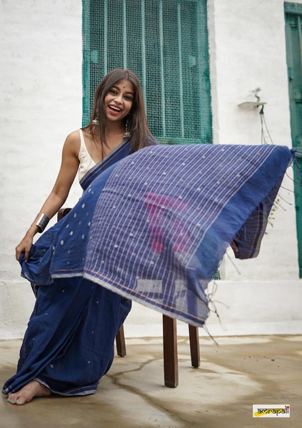 Blue Cotton Handloom saree