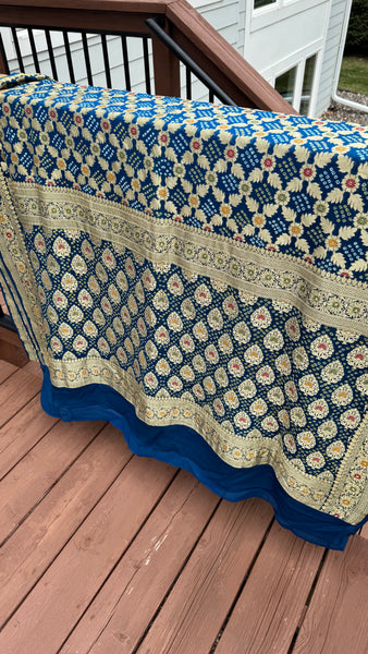 Blue and Gold Khaddi Banarasi Chiffon Georgette Saree