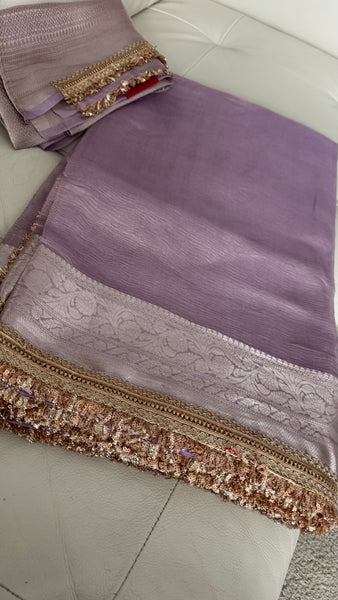 Lavendar Lilac Purple Tissue Banarasi