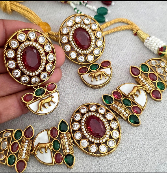 Sabyasachi inspired Ruby Green kundan choker with Earrings