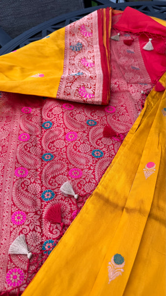 Yellow Shade Banarasi Katan Silk Handwoven Saree