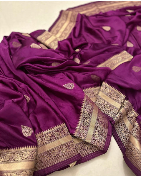 Purple Soft Satin Crepe Silk Saree