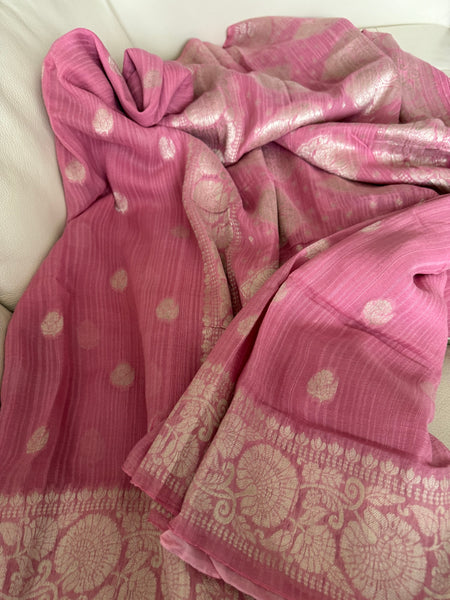 Baby Pink Khaddi Georgette Munga Silk Saree