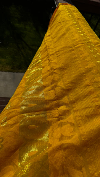 Yellow Jamdani Saree with Traditional Woven Design