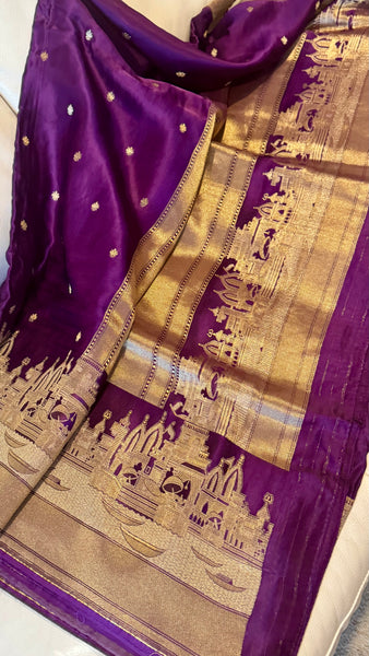 Kashi Elegance – Purple and Gold Mashru Silk Banarasi Handloom Saree