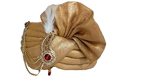 Bhawna Wedding safa/Turban/pagdi for Men dulha Marriage/pagdi for Bridegroom (Free Size) Golden