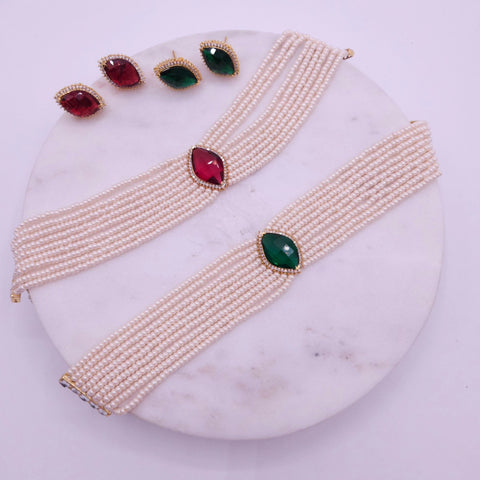 Pearl kundan choker necklace set with earrings