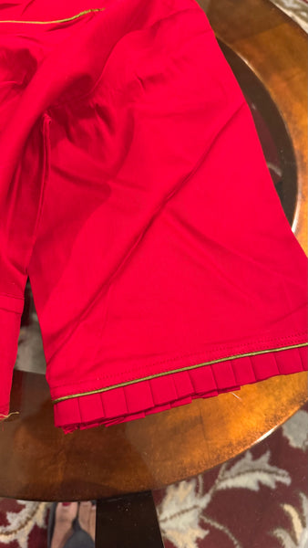 Red Cotton Elbow Sleeve Durga Embroidered Blouse on Back