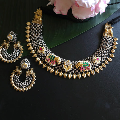 Dualtone Silver and Gold Hasli Necklace and Earring