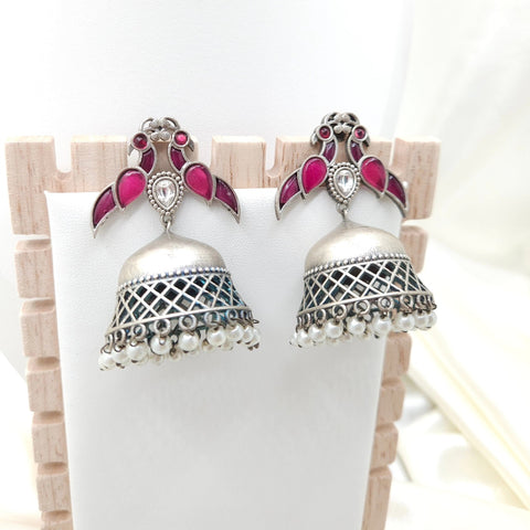 Pink Peacock Jhumka Earrings