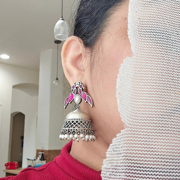 Pink Peacock Jhumka Earrings