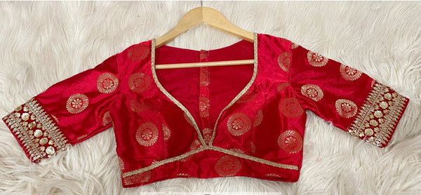 Red Brocade Readymade Blouse