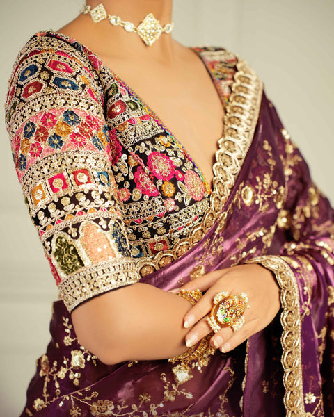 Black Multicolor Thread & Sequins Embroidery Work