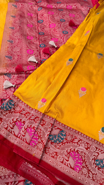 Yellow Shade Banarasi Katan Silk Handwoven Saree