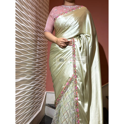 Mint Green Spring Whispers Satin & Net Half Saree