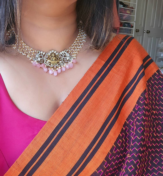 Pink Victorian polki necklace with earrings