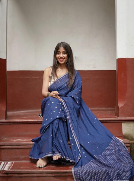 Blue Cotton Handloom saree