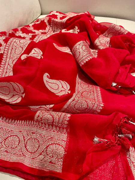 Pure Red Khaddi Chiffon Silk