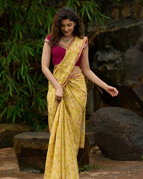 Yellow Floral Printed Saree