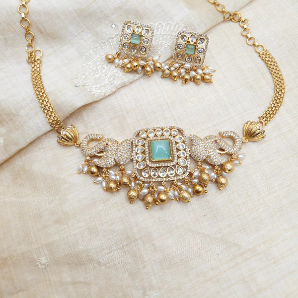 Goldplated Victorian choker necklace set with CZ stones