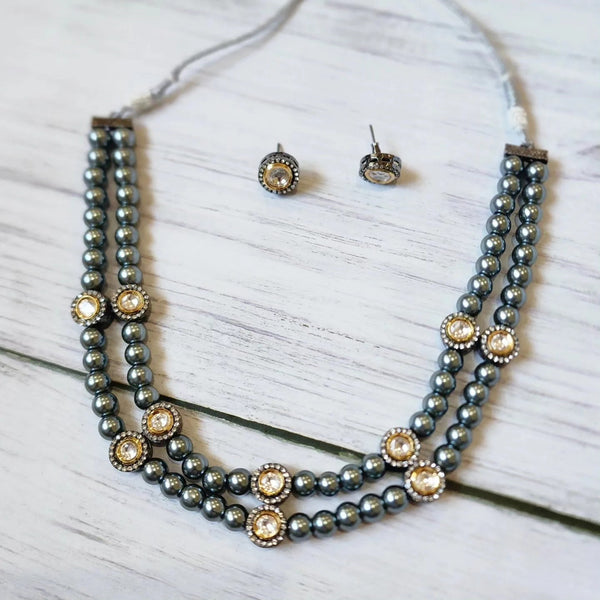 Grey Pearl Beaded goldplated statement necklace set