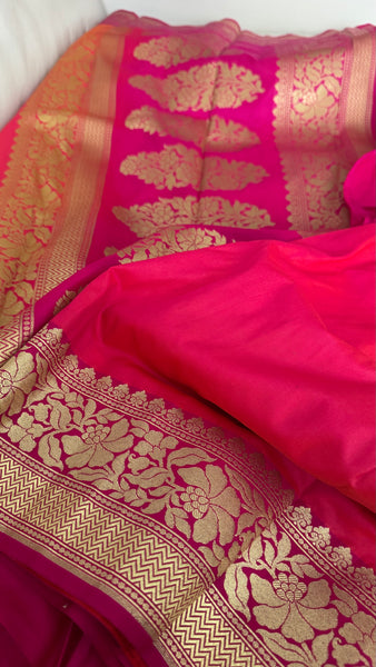 Iridescent Coral Pink Silk Saree
