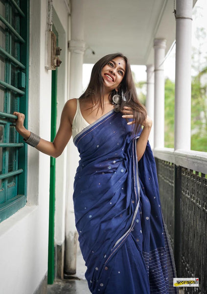 Blue Cotton Handloom saree