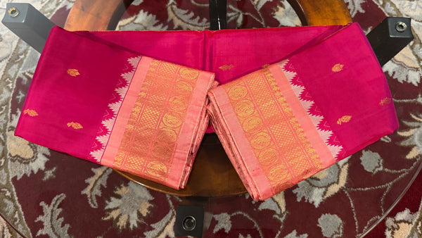 Hot Pink and Baby Pink Pure Silk Handloom Gadwal Saree