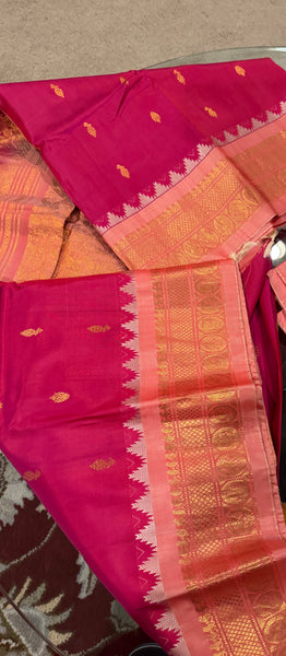 Hot Pink and Baby Pink Pure Silk Handloom Gadwal Saree