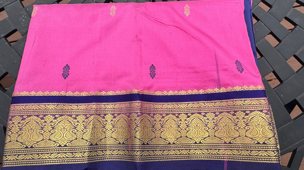 Pink and Navy Blue Soft Silk Saree